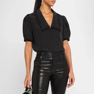 FRAME Black Silk Polka Dot Sailor Blouse